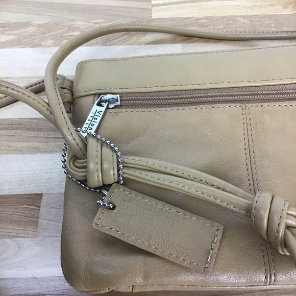 BEIGE Visione Italy leather mini purse crossbody bag tan Italian leather camel - Picture 10 of 15